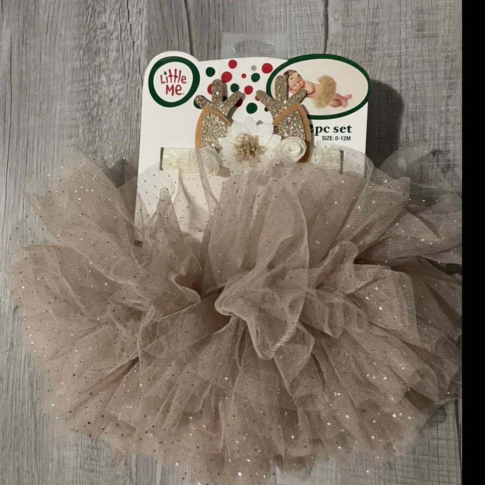 Little Me Sparkling Beige Tulle Hair Accessory Set